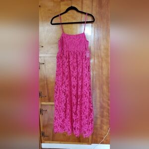 Buddy Love Hot Pink Floral Lace Midi Dress
